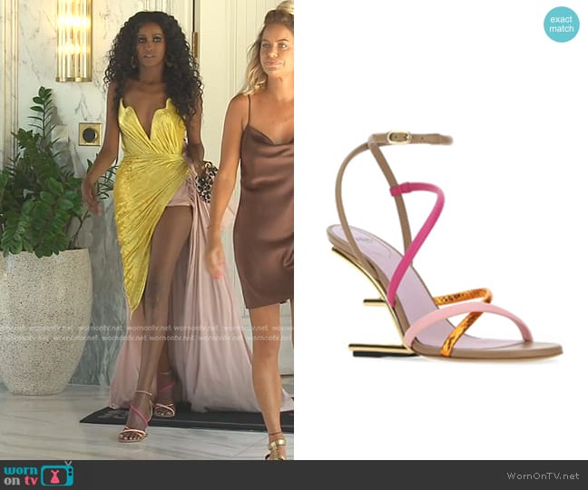 Fendi Pink First Sculpted Heel Slingback Sandals worn by Chanel Ayan (Chanel Ayan) on The Real Housewives of Dubai