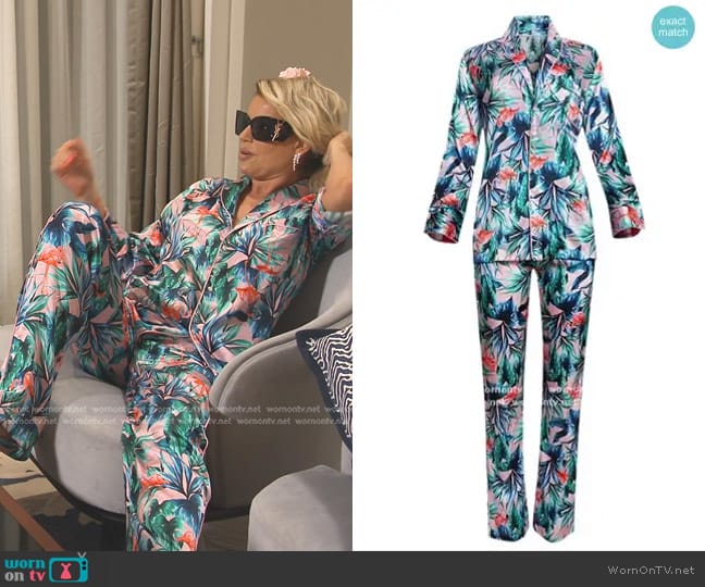 Dee Ocleppo Floral-Print Silk Pyjama Set worn by Caroline Stanbury (Caroline Stanbury) on The Real Housewives of Dubai