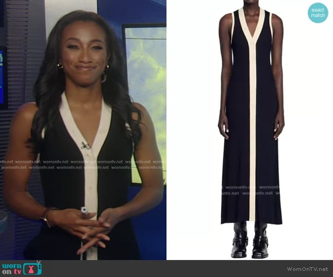 Sandro Gabriella Rib Sleeveless Button Front Maxi Sweater Dress worn by Brittany Bell on Good Morning America