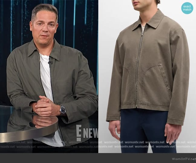 Frame Garment-Washed Trucker Jacket worn by Jason Kennedy on E! News