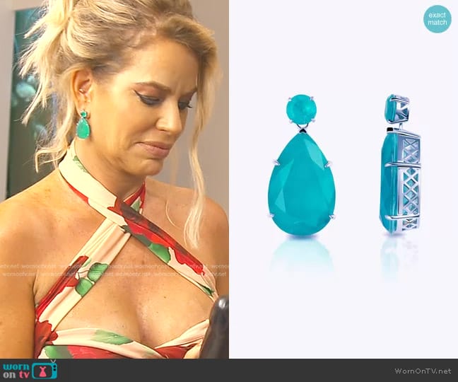 Gemma Azzurro Maldives Large Pear Paraiba Drop Earrings worn by Caroline Stanbury (Caroline Stanbury) on The Real Housewives of Dubai