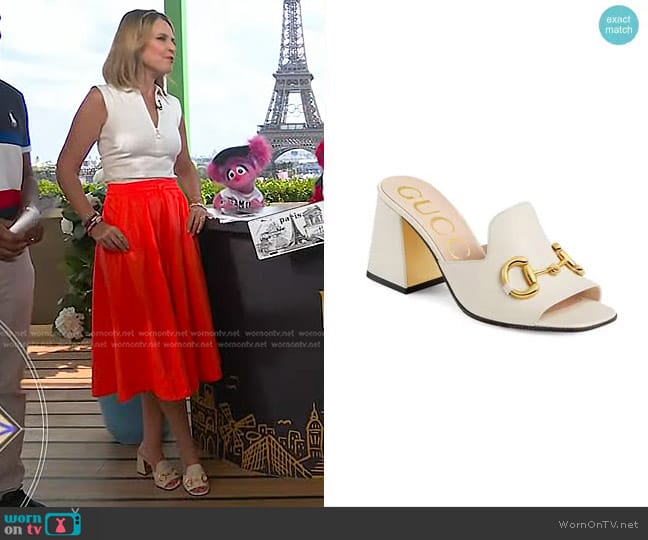 Gucci Slide Sandal With Horsebit worn by Savannah Guthrie on Today