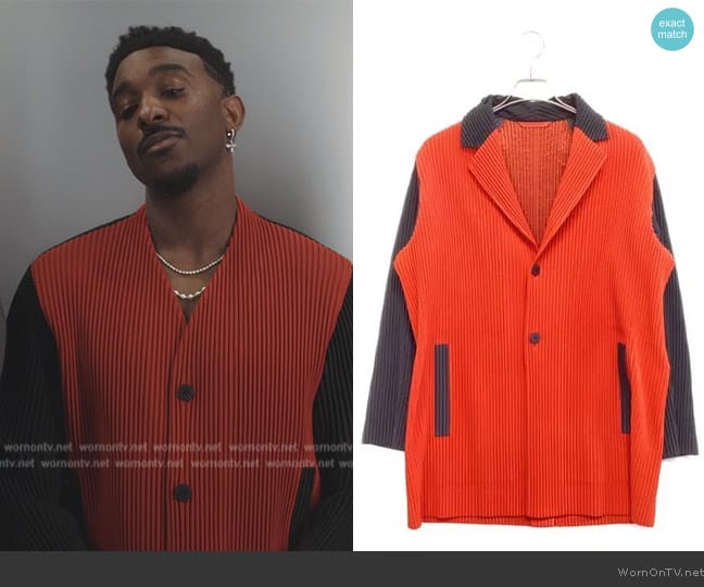 Homme Plisse Issey Pleated Tailored Jacket worn by Jazz (Jordan L. Jones) on Bel-Air