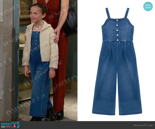 Habitual Kids Kids' Wide Leg Knit Jumpsuit in Indigo worn by Rachel Black (Finley Rose Slater) on Days of our Lives