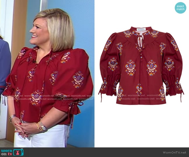 Hunter Bell Rory Top in  Mulberry Fleur worn by Sarah Fishburne on Good Morning America