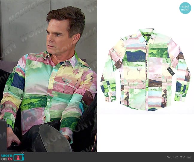 I.N.C. International Concepts Beach Scene Shirt in Potpourri Combo POTPOURRI COMBO worn by Leo Stark (Greg Rikaart) on Days of our Lives