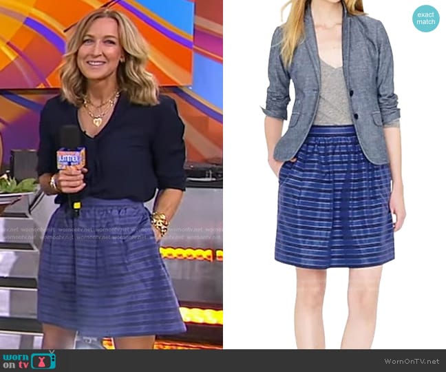 J. Crew Striped Taffeta Mini Skirt in Blue worn by Lara Spencer on Good Morning America