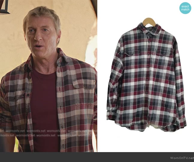 Jachs Plaid Button Up Flannel Red Shirt worn by Johnny Lawrence (William Zabka) on Cobra Kai