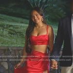 Jenn Tran’s red cropped top and wrap skirt on The Bachelorette