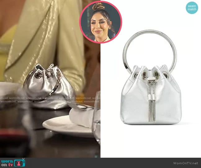 Jimmy Choo Bon Bon Micro Bucket Bag worn by Taleen Marie (Taleen Marie) on The Real Housewives of Dubai