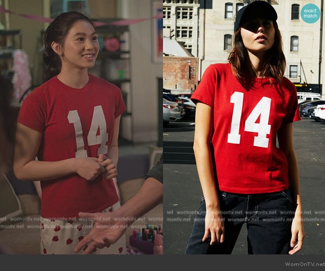 John Galt Red 14 T-Shirt worn by Devon (Oona O'Brien) on Cobra Kai