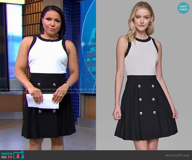 Karl Lagerfeld Mixed Media Dress in Soft White/Black worn by Stephanie Ramos on Good Morning America