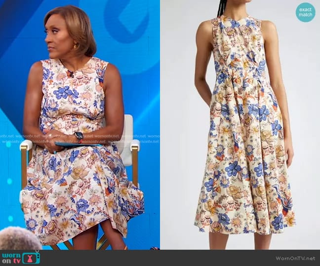 Ulla Johnson Kaiya Print Sleeveless Dress in Magnolia worn by Robin Roberts on Good Morning America