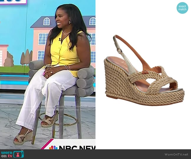 Kate Spade  Tahiti Rope Wedge Sandals in Pale Gold worn by Tricia Lee  on Today