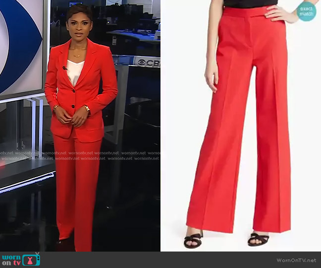 Kobi Halperin Drea Wide Leg Pants in Fire worn by Jericka Duncan on CBS Evening News