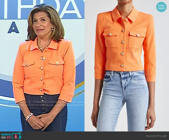 L'Agence Kumi Fitted Crop Jacket in Neon Tangerine worn by Hoda Kotb on Today