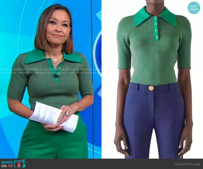 LK Bennett Crawford Jacquard Polo worn by Eva Pilgrim on Good Morning America