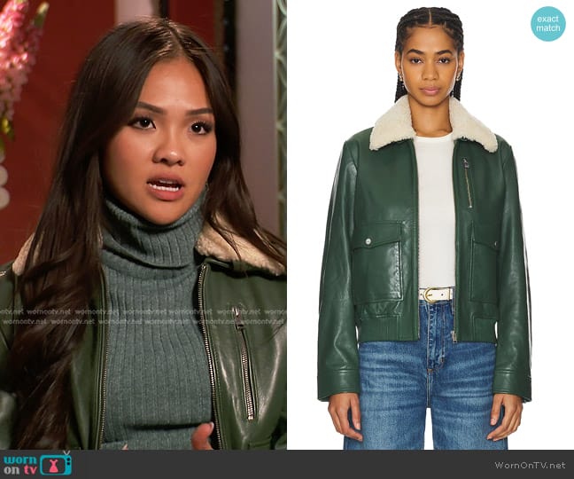 LaMarque Klemence Bomber Jacket in Alpine Green worn by Jenn Tran on The Bachelorette