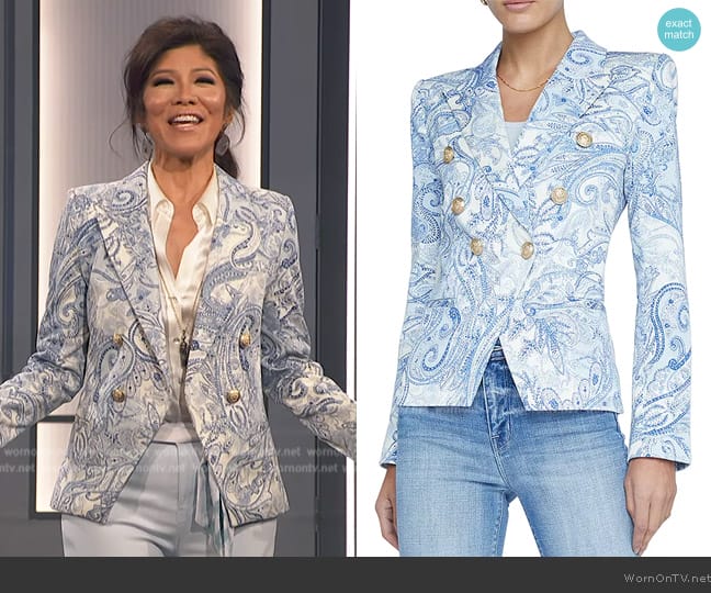 Julie’s blue paisley print blazer by Big Brother