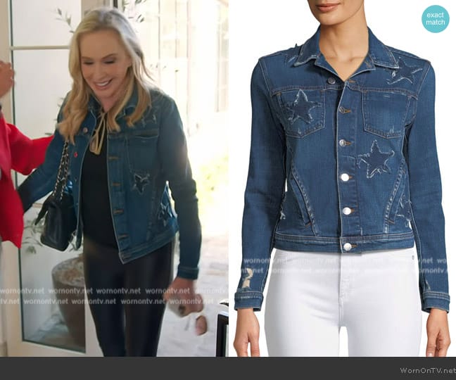 L'Agence Celine Button-Down Denim Jacket w/ Star Details worn by Shannon Beador on The Real Housewives of Orange County