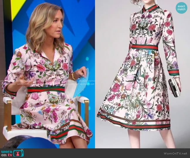 Lai Meng Five Cats Striped Trim Floral Dress worn by Lara Spencer on Good Morning America