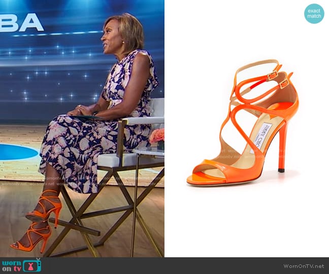 Jimmy Choo Lang Patent Strappy Sandal worn by Robin Roberts on Good Morning America