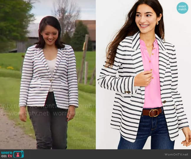 Loft Striped Knit Modern Blazer worn by Nancy Chen on CBS Mornings