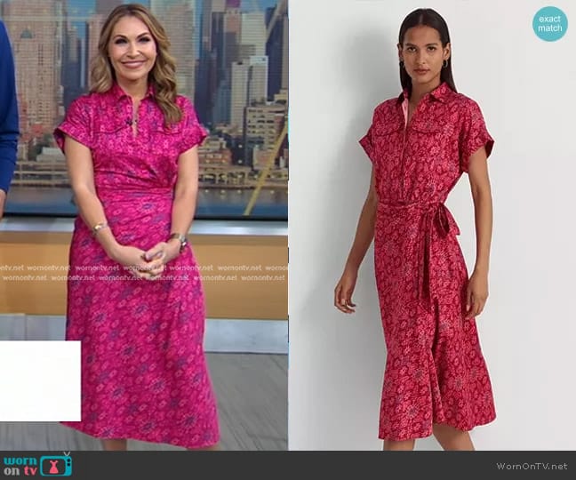 Lauren Ralph Lauren Geo-Print Shantung Tie-Waist Dress worn by Lori Bergamotto on Good Morning America