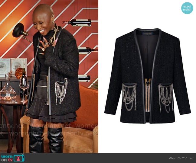 Cynthia Erivo’s chain embellished jacket on Hart to Heart