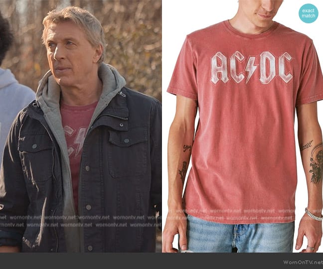 Lucky Brand AC/DC Bolt Tee worn by Johnny Lawrence (William Zabka) on Cobra Kai