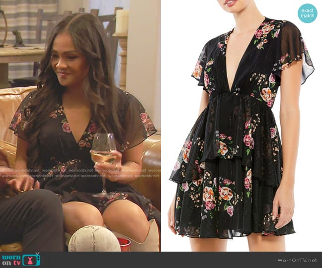 Mac Duggal Ieena Floral Chiffon Mini Dress worn by Jenn Tran on The Bachelorette