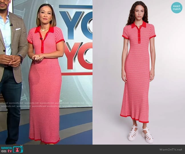 Maje Herringbone Knit Midi Dress worn by Eva Pilgrim on Good Morning America