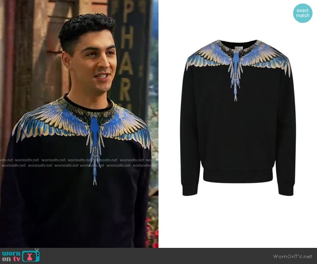 Parker’s black bird print sweatshirt on Bunkd