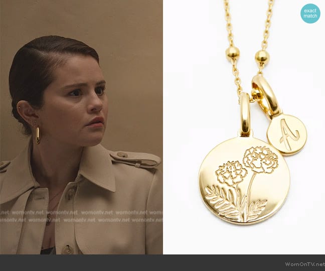 Rellery Marigold Initial Necklace - October Flower worn by Mabel Mora (Selena Gomez) on Only Murders in the Building