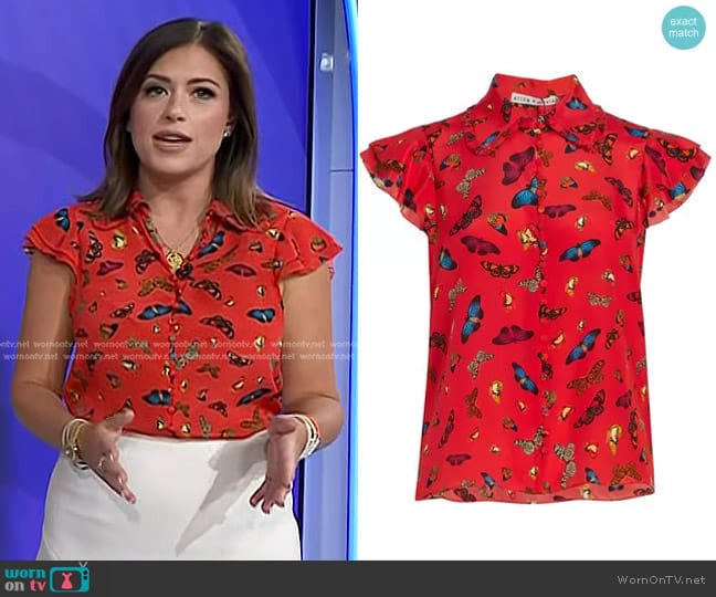 Alice + Olivia Martel Flutter-Sleeve Blouse worn by Chloe Melas on Today