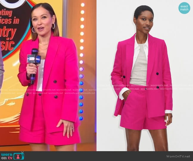 Me + Em Tweed Double-Breasted Blazer and Shorts worn by Eva Pilgrim on Good Morning America