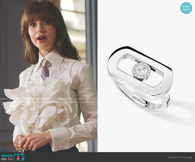 Messika So Move in White Gold Diamond Ring worn by Emily Cooper (Lily Collins) on Emily in Paris