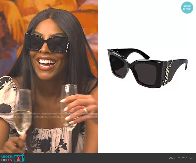 Saint Laurent Monogram Acetate Blaze Rectangular Sunglasses worn by Caroline Brooks (Caroline Brooks) on The Real Housewives of Dubai