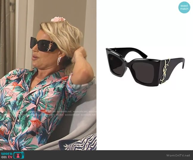 Saint Laurent Monogram Acetate Blaze Rectangular Sunglasses worn by Caroline Stanbury (Caroline Stanbury) on The Real Housewives of Dubai