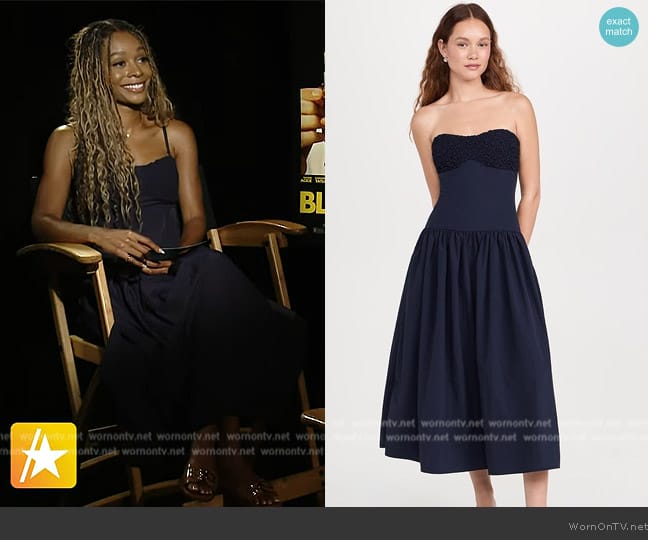 Moon River Sleeveless Shirred Midi Dress worn by Zuri Hall on Access Hollywood