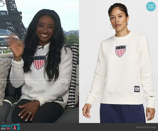 Nike Crew-Neck Sweatshirt - Team USA Phoenix Fleece worn by Simone Biles on Today