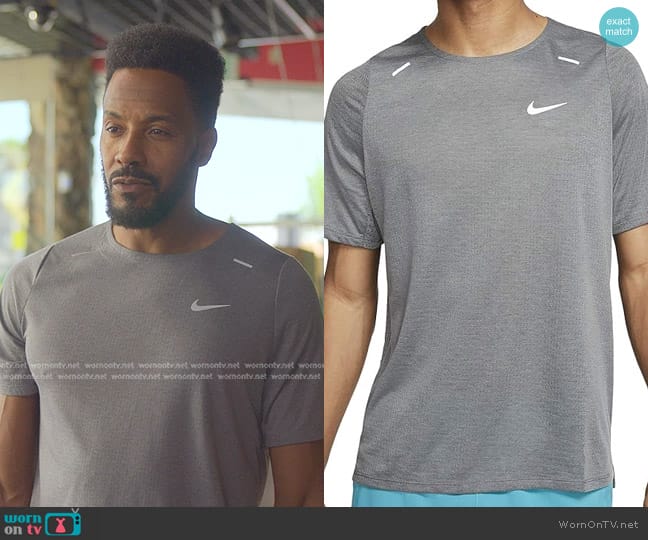 Nike Rise 365 Tee in Smoke Grey worn by Lewis Stewart (McKinley Freeman) on Reasonable Doubt