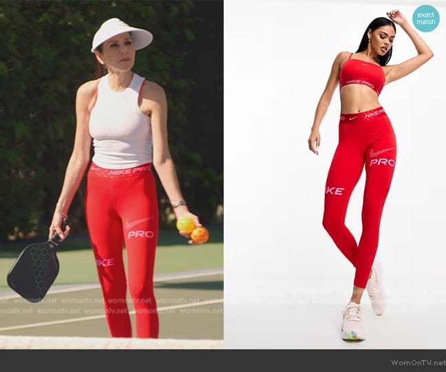 Nike Pro Dri-FIT leggings in red worn by Heather Dubrow on The Real Housewives of Orange County