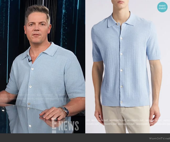 NN07 Nolan 6577 Knit Short Sleeve Button-Up Shirt worn by Jason Kennedy on E! News