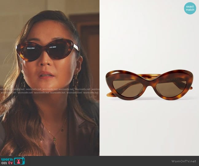 Khaite x Oliver Peoples 1968C 53mm Oval Sunglasses in Dark Brown worn by Mindy Chen (Ashley Park) on Emily in Paris