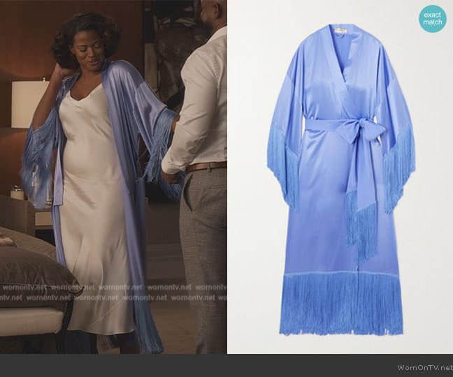 Olivia von Halle Belted Fringed Silk-satin Robe worn by Vivian Banks (Cassandra Freeman) on Bel-Air