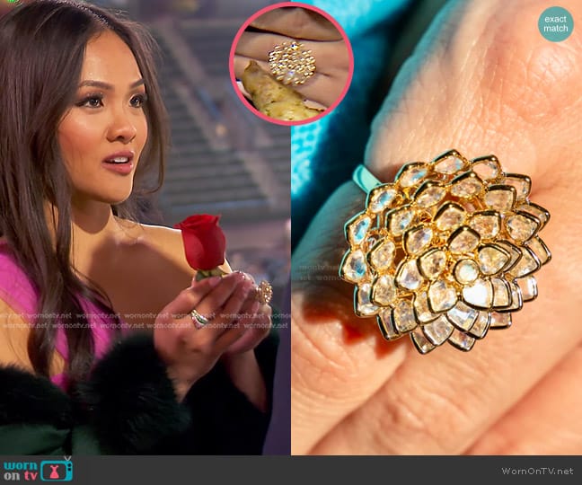 Parravi Jewelry 14k Rainbow Moonstone Floral Ring worn by Jenn Tran on The Bachelorette