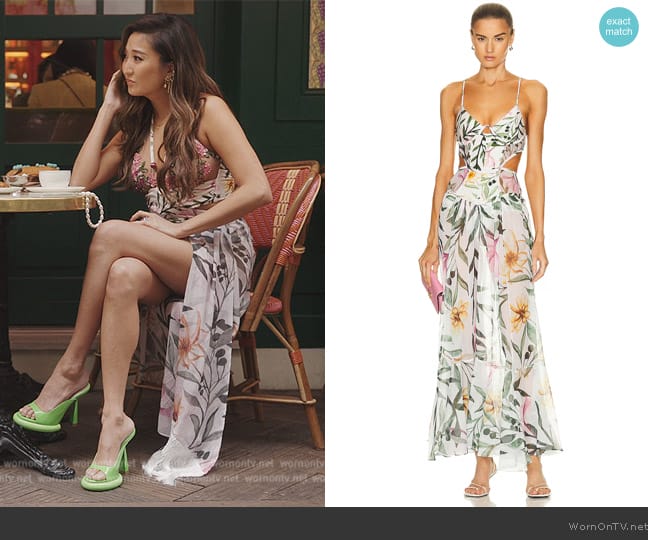 Patbo Jasmin Bustier Maxi Dress worn by Mindy Chen (Ashley Park) on Emily in Paris