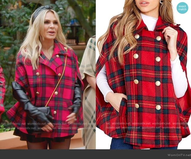 Misumalls Plaid Poncho Jacket worn by Tamra Judge on The Real Housewives of Orange County