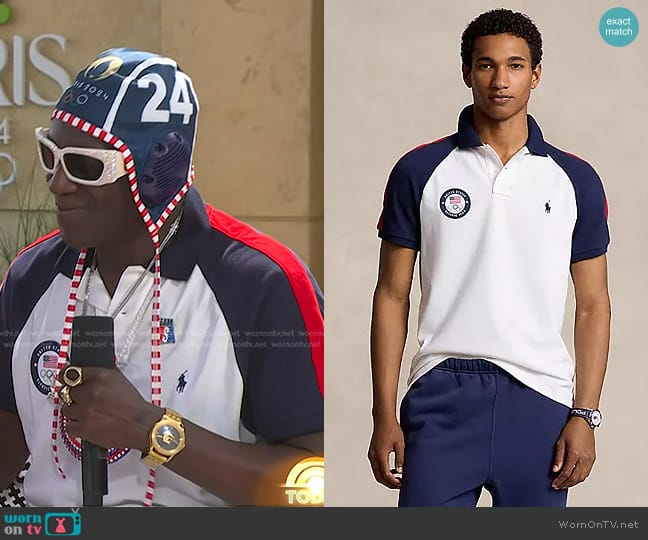 Polo Ralph Lauren Team USA Custom Slim Fit Polo Shirt in White Multi worn by Flavor Flav on Today